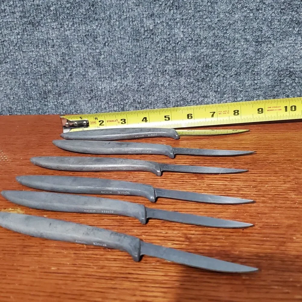 Vintage Gerber Miming Steak Knives Lot of 6 Gray Handle 1960s Knife Set Dinner
